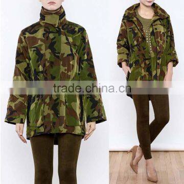 Long Sleeve Buttoned Up Zipped Collar Water Proof Camouflage Raincoat Jacket For Women