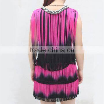 High Quality Elegant Ladies' Sleeveless Three Layers of Tie Dye Tassel Dress photo-2