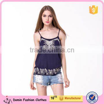 2017 New Fashion Embroidered Design Women Casual Camisole Top