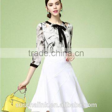 summer high waist side zipper snow white A-line patchwork skirt