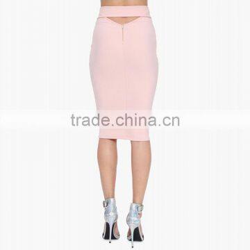 MGOO High Quality Factory Women Slinky Midi Skirts Pink Work Offices Suits Plain Slinky Skirts 15145A177 photo-3