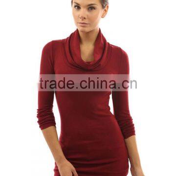 2016 new arrival wholesale plain long sleeve women turtleneck t shirt