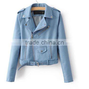 Zm50294b Spring and Autumn Lady Zipper pu Coats Fashion Lapel Slim Women Coat photo-3