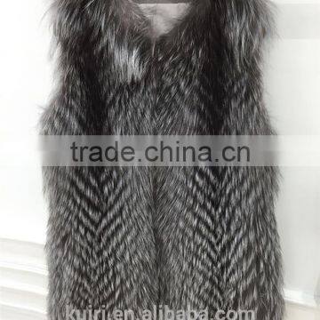 2016 New Arrival Genuine Natural Twill Furs Gilet Real Silver Fox Fur Jacket Vest Women Furs Outerwear Waistcoat photo-4