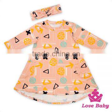 Lovebaby Printed Fox Latest Children Dress Designs With Same Fabric Bow Headband Frock Suit photo-6