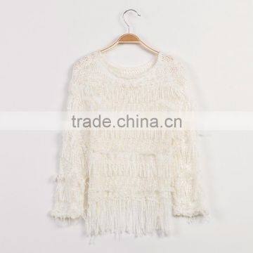S32445W Teenager Girl Pullover Knitted Sweater Spring Fringe O-neck Trendy Sweaters photo-4
