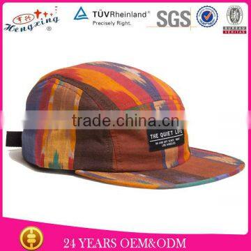 100 Cotton Woven Label Custom Leather Strap Flat Brim Tie-dye 5 Panel Hat