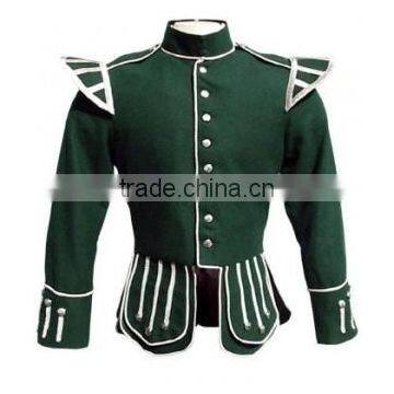 Dark Green Highland Doublet Silver Piping Jacket