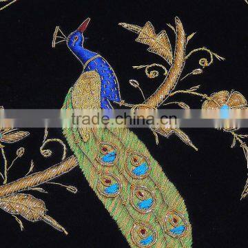 Black Decorative Peacock Pillowcase Dabka Handmade Couch Velvet Ethnic Cushion photo-3