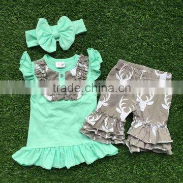 girls summer outfits baby girls boutique clothing girls reindeer outfits bib top grey ruffle shorts with matching headband