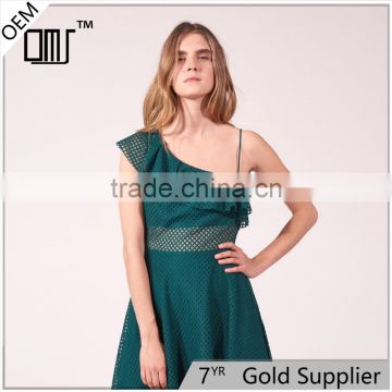 NEW DESIGN ruffle at sleeve and neck women sexy asymmetry asymmetric dress