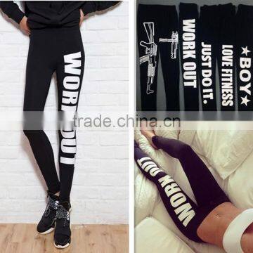 Women Work Out Letter Printed Mid-Waist Sport Ninth Pants Leggings Fitness Elastic Gym Running Trousers