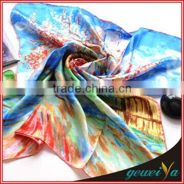 Pastoral paintings Digital Printed Silk Stole Shawl Scarf