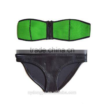 Pink Zipper Neoprene Fancy Swimwear Bikini/ Yellow Qiao Black Blue Contrast Neoprene Bikini Swimwear photo-2