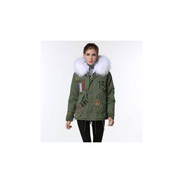 High quality beading outerwear women fur parka with white raccoon fur
