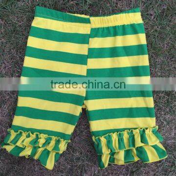 2015 popular green stripe breathable knitted cotton girls ruffle shorts MH5051302