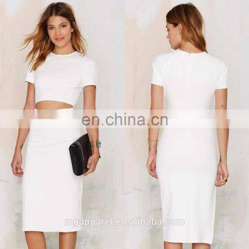 Hot Sale 2015 new fashion cutout white midi ladies dress