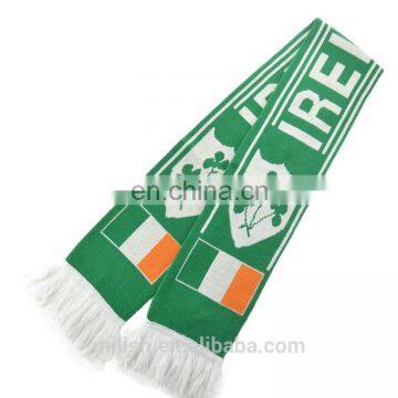 SC-0019 Acrylic soccer scarf custom print knitted jacquard Irland football fan scarf