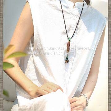 Nine Agate Pendant Necklace Pendant Accessories Simple Retro Vain Long Folk Style Agate Female Sweater Chain photo-4