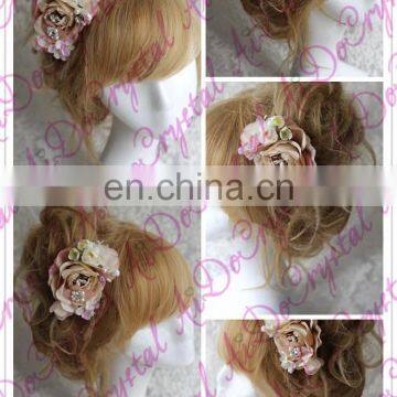 Aidocrystal Light Pink Flower Crown Boho Hair Wreath Bridal Hair Flowers Accessories photo-2
