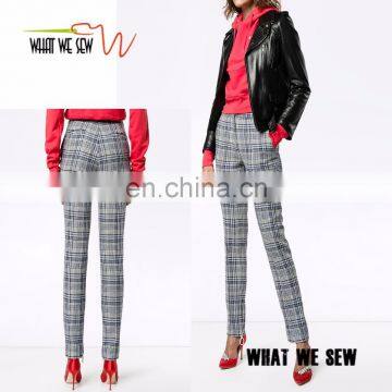 wholesale wool and cotton blend women's high-waist plaid winter pants