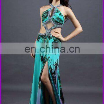 2012 Evening Print Dress Chiffon Sexy Side Slit Prom Dresses