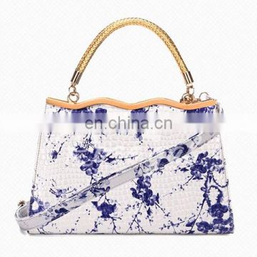 National Style PU Leather and Floral Print Design Women's Tote Bag