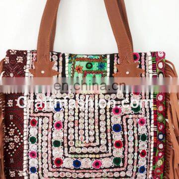 Vintage Banjara Handbag Leather Fringes- Latest Indian 2017 Vintage Embroidery Fringes Handbag photo-4