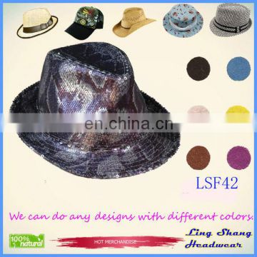 LSF42 Ningbo Lingshang Hot Sale Full Sequins Cotton/Polyester Fedora floral bucket hat