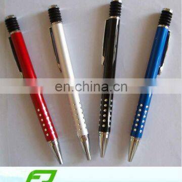 Roller ball pen with metal clip