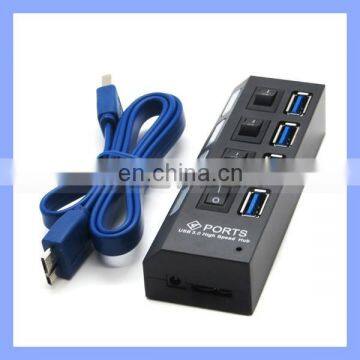 High Speed 4 Ports USB 3.0 Hub with On/Off Switch Led Indicator