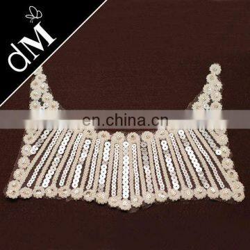 Trendy sequin embroidery neckline with flower border for garment ENL0059