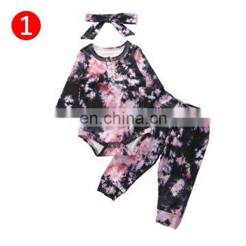 Newborn Baby Girls 2pcs Clothing Set Long Sleeve Tie Dye Romper Top + Pants + Headband 3pcs Outfits Clothes Set photo-7