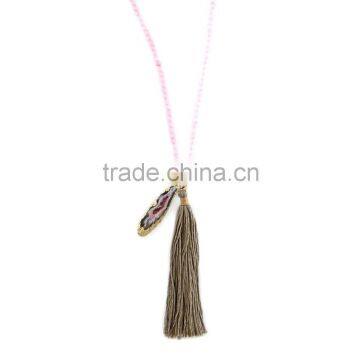 Boho Gypsy Jewelry Bohemian Beads Tassel Necklace with druzy charm