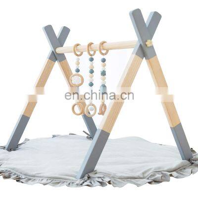 Baby Newborn Gift Gym Wooden Infant Activity Gym with Mat Baby Play Gym