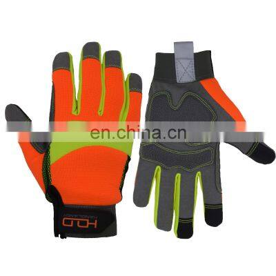 HDD in stock hi vis Vibration-Resistant  Synthetic Leather work screen touch safety mechanic gloves