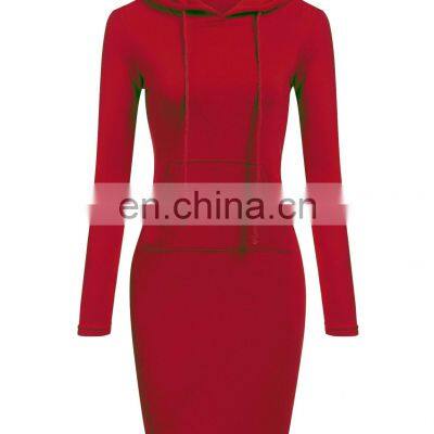 Оптовая продажа индивидуально изготовленных модных простых однотонных свитшотов с карманами, свободного стиля, с шнуровкой, однотонных капюшонов, женских платьев с длинными рукавами photo-4