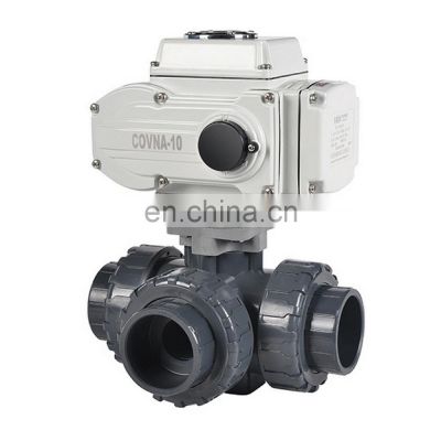 COVNA 1 1/2 inch 3 Way L Port 12VDC Motorized Electric PVC Plastic True Union Ball Valve for Water plastic ball valve