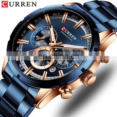 CURREN 8355 factory direct wholesale water resistant stainless steel band watch 3 dials chronograph mans watch