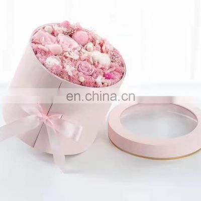 recyclable round flower box with pvc windows  customized shape and size gift box