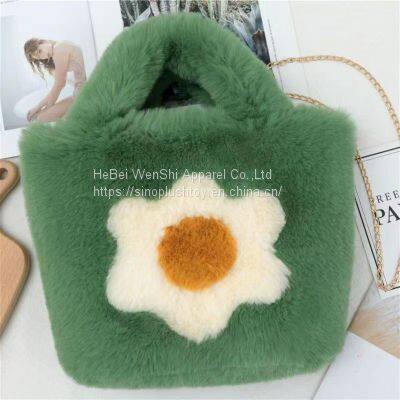 008Custom Designer Handbag Women's Winter Plush faux fur tote Bag Shoulder Women's Tote bag Women's Tote Bag Women's Sunflower pattern bag