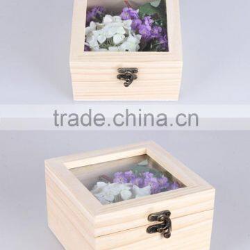 Unfinished Pine Wood Product Gift Use Packaging Wooden Box With Acrylic Lid for Sale photo-3