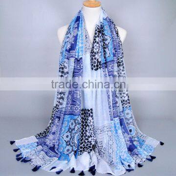 2016 New Spring Voile Printed Tassel Indian Ladies Scarf