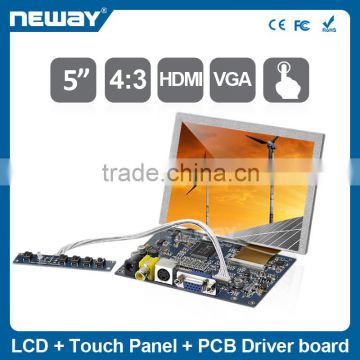 5" 4:3 TYPE TFT LCD resistive touch monitor with abundant interfaces