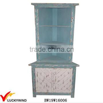 Unique Design Antique Blue Tall Wooden Corner Cabinet