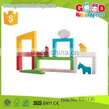 Brand New Kids Role Play Zoo Lovely Wooden Animals Toy Building Blocks