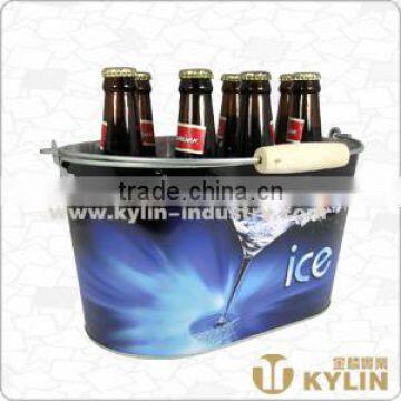 promotion tinplate ice bucket with wooden handle