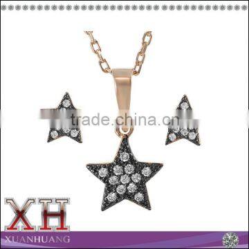 Beautiful Rose Gold Plated Star Cubic Zirconia Silver Jewelry Set