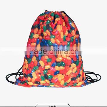 Waterproof Polyester 3d Printing Candy Design Drawstring Backpack