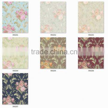 Popular Heavy Embossed Pvc Coated Wallpaper, Brown Retro Damask Wall Sticker for Hotel , Peelable Wall Mural Distributor